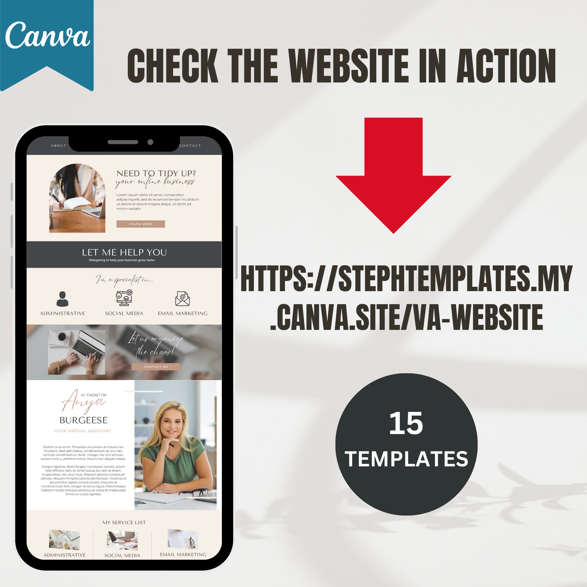 Virtual Assistant Website Canva Template, VA Website Canva Template ...