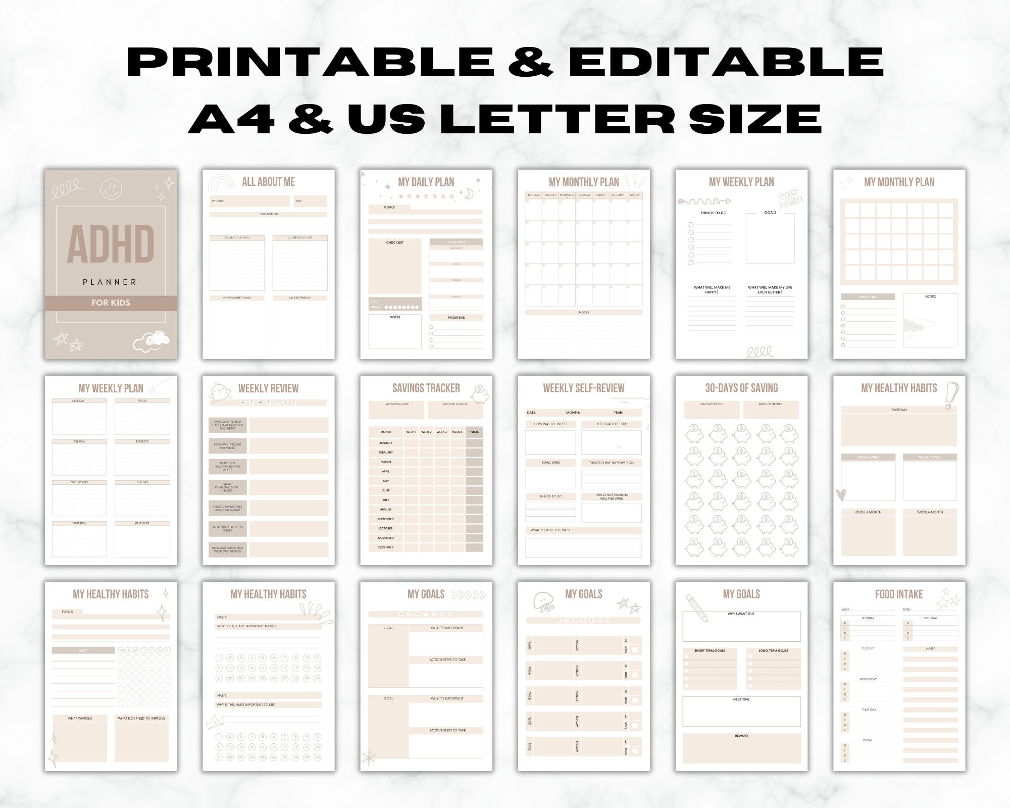 ADHD Kids Planner ADD Printable Canva Planner ADHD Productivity School ...