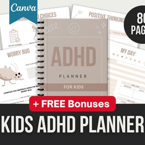 ADHD Kids Planner ADD Printable Canva Planner ADHD Productivity School Planner Kids Checklists Chores Chart Daily Planner Habit Tracker
