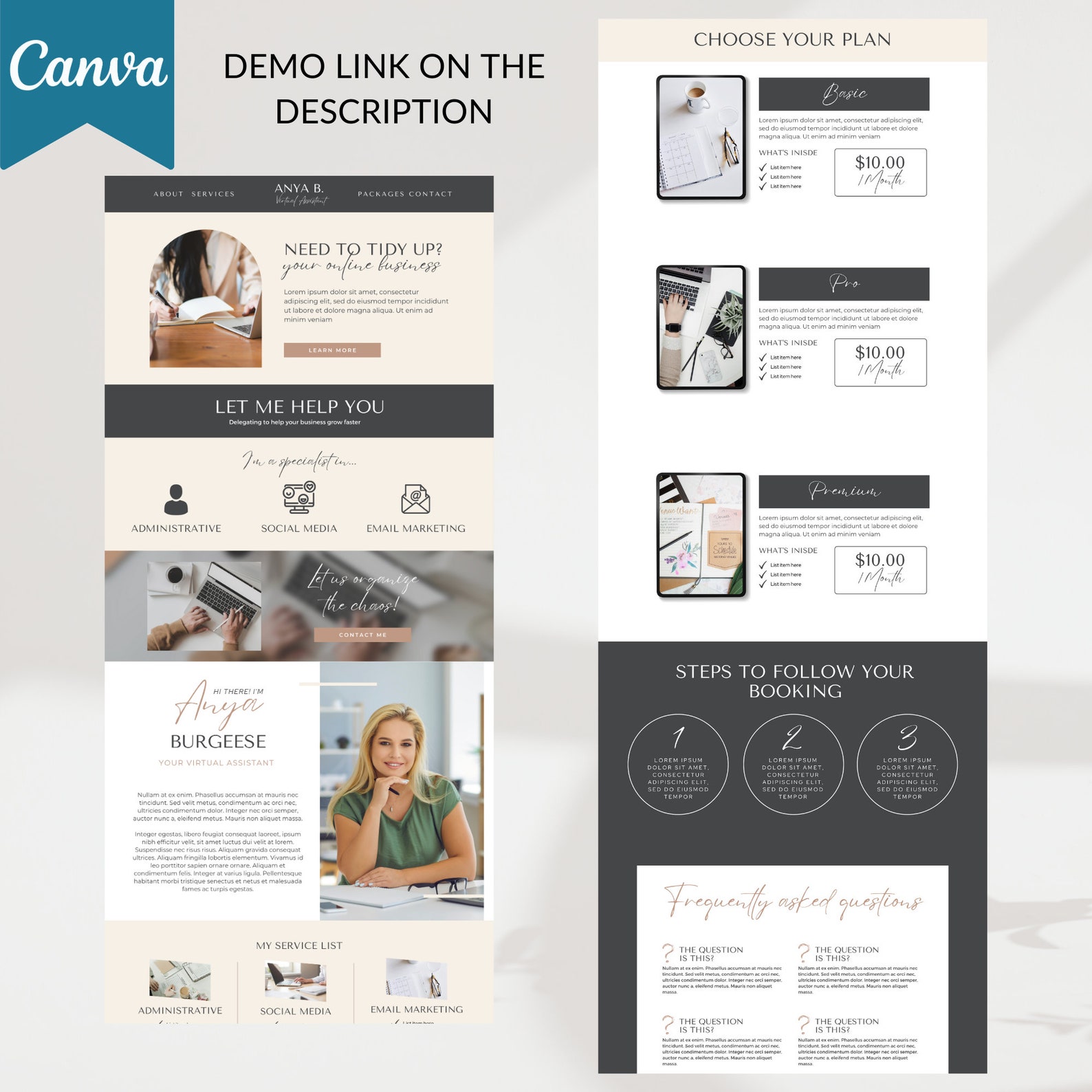Virtual Assistant Website Canva Template, VA Website Canva Template ...