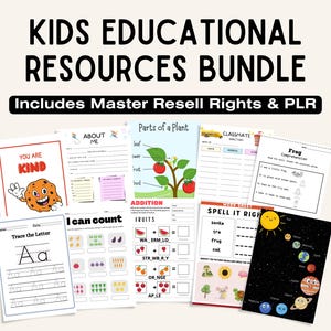 PLR MRR Kids Digitale Produkte, plr mrr Lernressourcen, bearbeitbare Arbeitsblätter für Kinderaktivitäten, Privatmarkenrechte Master Resell Right