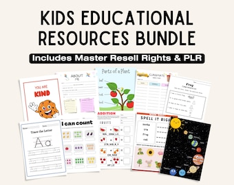 Productos digitales para niños PLR MRR, recursos educativos PLR MRR, hojas de trabajo de actividades editables para niños, derechos de marca privada, derechos de reventa maestra