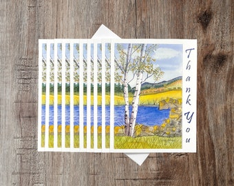 Nature Lovers, Pack of 10 Thank You cards, Birch tree, Blank Inside