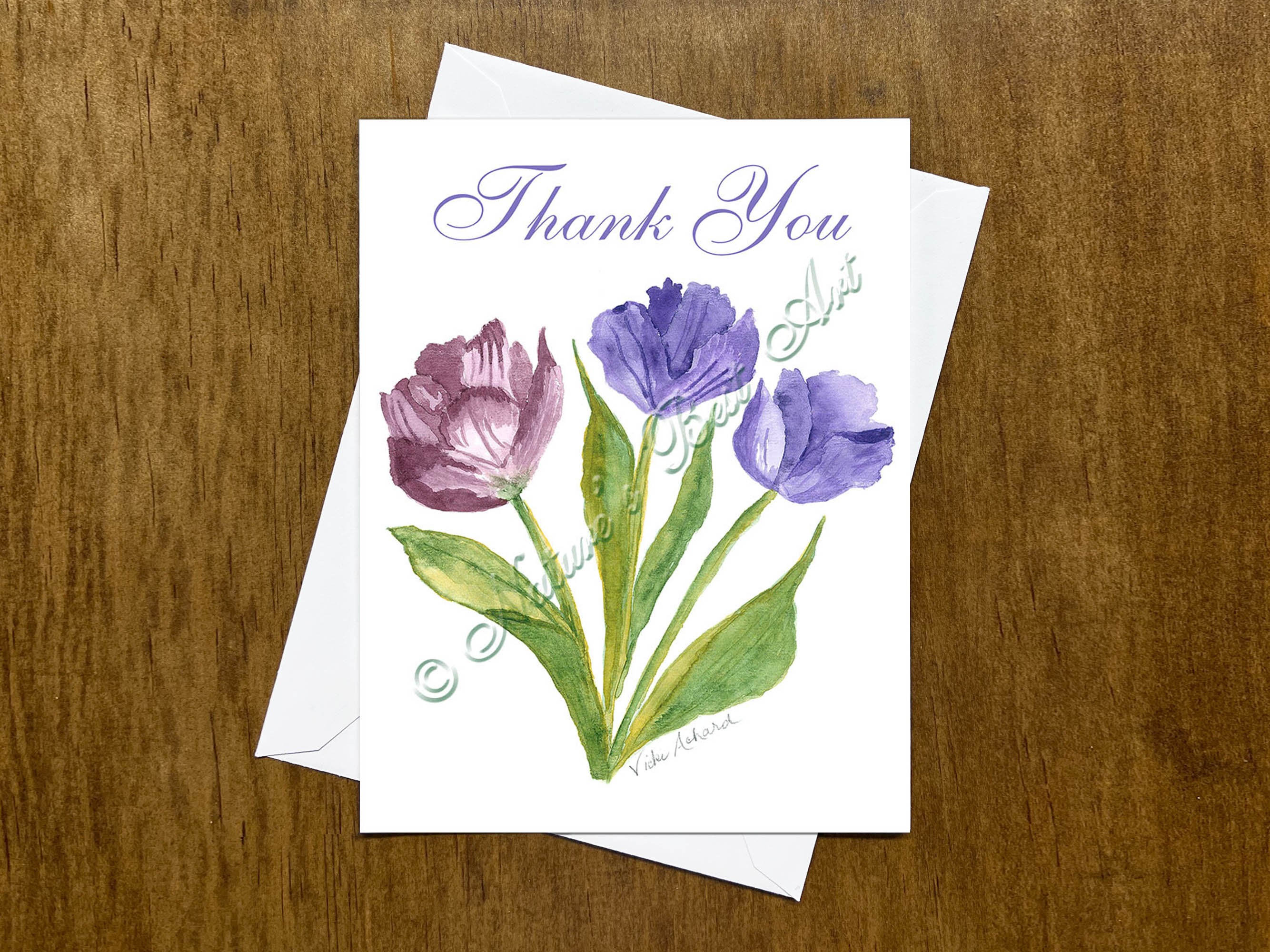 10 Thank You Cards, Blank, Watercolor Note Cards With Envelopes in a ...