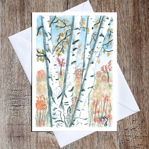 Front Yard Birch, Nature Watercolor Greeting Card, Blank with envelope, Note Card, any occasion, Beautiful Birch, Nature Lover