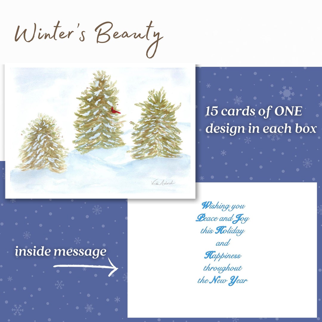 Boxed Christmas Cards Nature, Watercolor, Holiday Cards Set, Happy