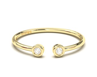 Dual Diamond Ring | Double Stone Ring |  Diamonds Cuff Ring | Gold Stacking Ring | Gold or Platinum | Simple Diamond Ring