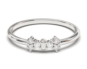 Ring with Two Three Stone Clusters of Round White Diamonds in Gold or Platinum | Fête Collection