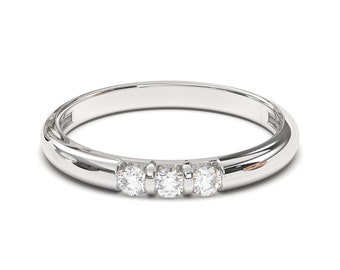 Three Stone Engagement Ring with Round White Diamonds in Gold or Platinum | Fête Collection