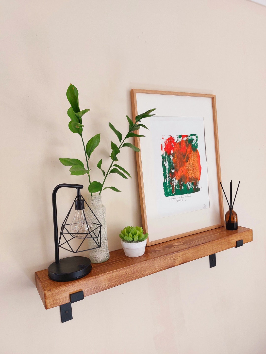 Display Wooden Shelf With Cast Iron Brackets Rustic Book Etsy