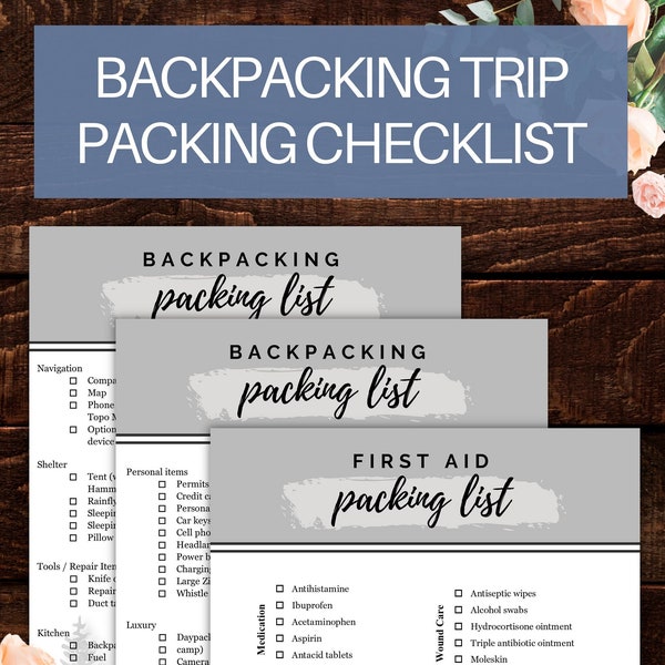 Backpacking Trip Packing List | Printable Packing Checklist | First Aid Kit List | Instant Download