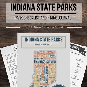 Indiana State Park Checklist -Hiking Journal- Trail Tracker - Hiker Gift - Decor – Indiana Notebook - Hoosier Hiker - Camp - Travel