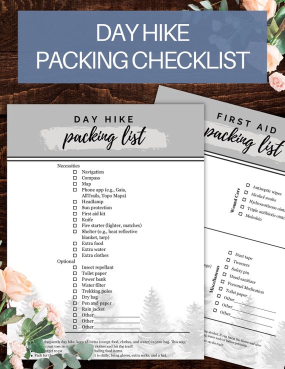 Day Hike Packing List Printable Packing Checklist First Etsy