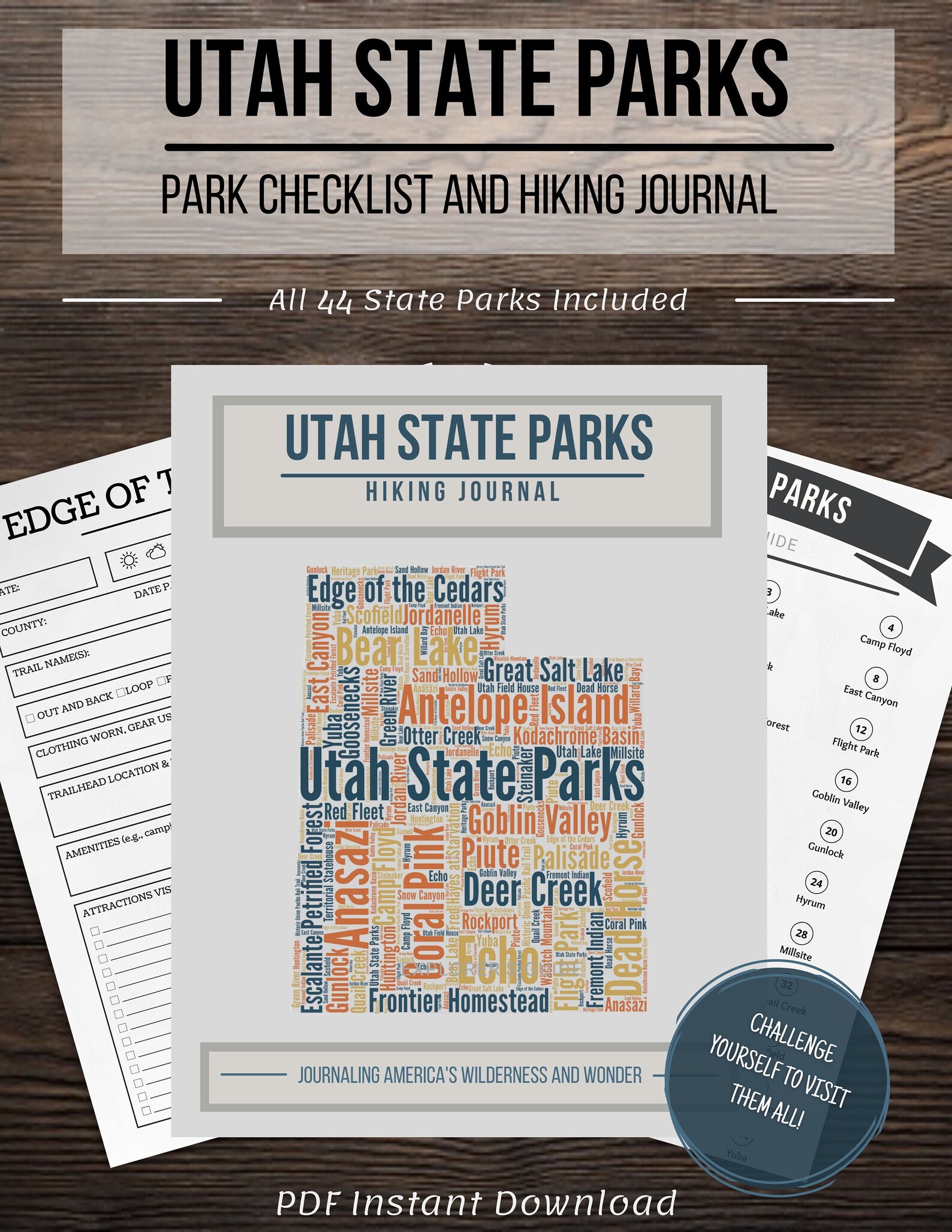 Utah State Park Checklist Hiking Journal Trail Tracker UT Etsy