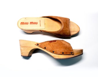 Mulas de plataforma de madera vintage Miu Miu IT 40/ US 9/ uk 6.5