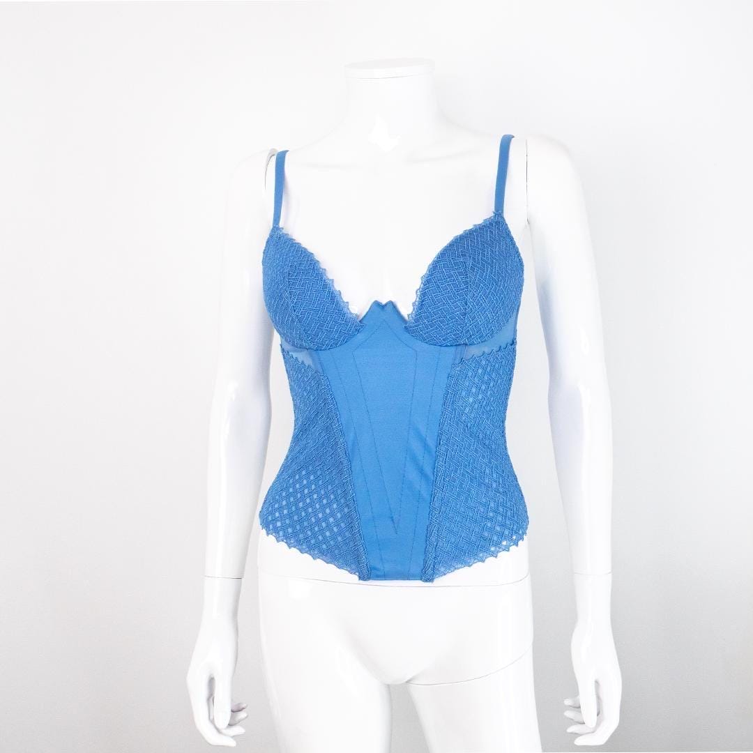 La Perla Bustier 38A - Light Blue Lace Lingerie - Strapless Underwire Corset Top