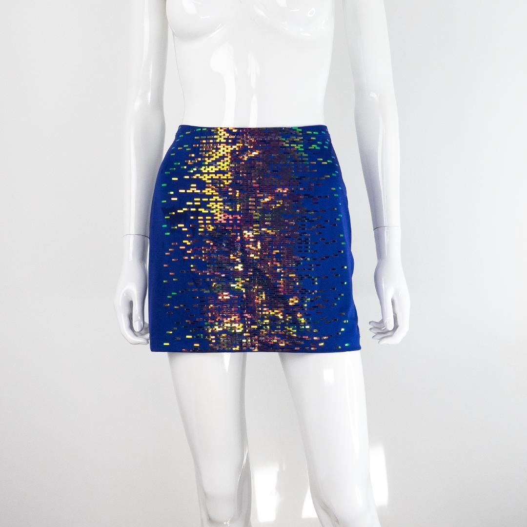 Plein Sud Sun Glitter Blue Mini Skirt, Size S/M