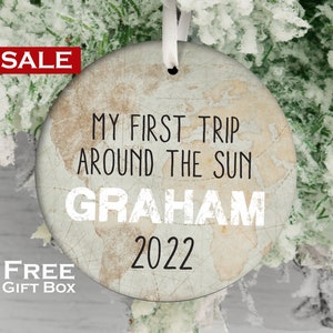 My First Trip Around The Sun Ornament - Explorer Theme Baby Ornament - Personalized Ornament - 2024 Unique Ornament - Custom Name Ornament