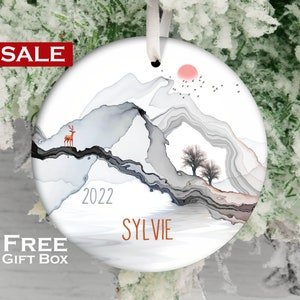 Watercolor Mountains Ornament - Explorer Theme Baby Ornament - Personalized Ornament - 2024 Unique Ornament - Custom Name Ornament - Outdoor