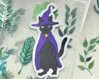 Pegatina de gato brujo morado