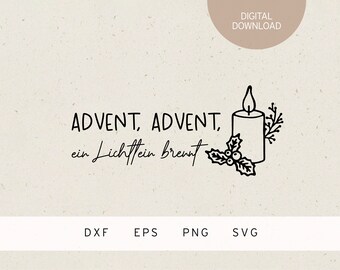 Plotter file | Advent ein Lichtlein brennt | SVG | DXF | PNG | Eps | Candle | Christmas tree | Winter | Christmas car | xmas elf | german