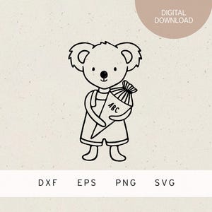 Plotterdatei | Koala mit Schultüte | SVG | DXF | PNG | Eps | Abc | Schulkind | Einschulung Schulanfang | 1. Klasse | Schule | Zeugnis | Kita