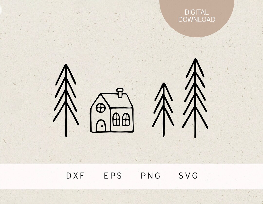 Plotter File | House in the Woods | SVG | DXF | PNG | Eps | Fir Tree ...