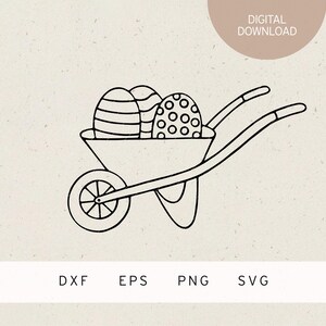 Archivo de trazador | Huevos de Pascua en carretilla | SVG | Archivo DXF | PNG | EPS | Conejo de Pascua | Pascua | Por fin llega la primavera, tiempo de Pascua | Felices Pascuas | Saludos de Pascua