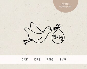 plotter file | stork with baby | SVG | DXF | PNG | Eps | pregnancy | family | newborn | infant | birth | love | siblings