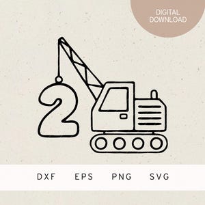 Plotterbestand | 2 | Rupskraan | SVG | DXF | PNG | Eps | Kinderverjaardag | Bouwplaats | kraan | Bouwplaatsvoertuig | 2e verjaardag | Uitnodiging