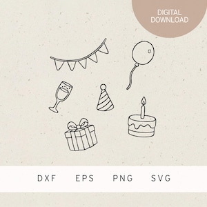 Archivo de trazador | Símbolos de cumpleaños | SVG | DXF | PNG | EPS | Cumpleaños | Fiesta | Decoración | Globo | Cumpleaños infantil | Regalo