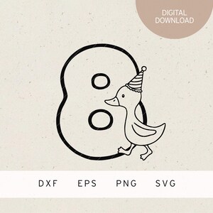 Plotter file | 8 years | Duck | SVG | DXF | PNG | Eps | eighth birthday | Party 8th children's birthday | Balloon | Card | Invitation