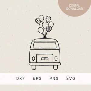 Plotterdatei | Retro Van mit Luftballons | SVG | DXF | PNG | Eps | Geburtstag | Party Feier | Kindergeburtstag | Geschenke | Hochzeit | Herz
