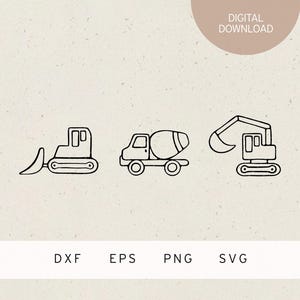 Plotterdatei | Baustellenfahrzeuge | SVG | DXF | Png | Eps | Fahrzeuge | Baufahrzeuge | Baustelle | Bauarbeiter | Betonmischer Bagger Raupe