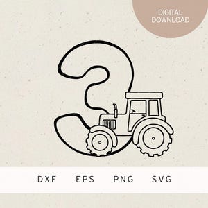 Plotterdatei | 3 | Traktor | SVG | DXF | PNG | Eps | Kindergeburtstag | Baufahrzeug | Landwirtschaft | Bauernhof | 3. Geburtstag | Einladung