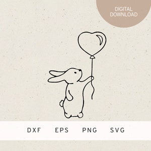 Plotterdatei | Hase mit Herzballon | SVG | DXF | PNG | Eps | Geburtstag | Party | Liebe | Kinder | Baby | Hochzeit | Ehe Heirat | Luftballon