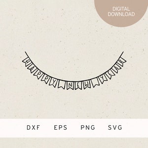 Plotterbestand | Gelukkig nieuwjaar | Wimpelketting | SVG | DXF | PNG | Eps | Nieuwjaar | Feestdecoratie op oudejaarsavond | Vuurwerk | 2024 nieuwjaar