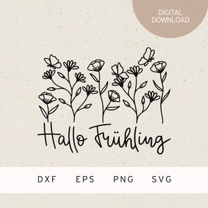 Plotterdatei | Hallo Frühling | SVG | DXF | PNG | Eps | Frühlingszeit | Ostern | Osterhase | Schmetterlinge | Blumen | Frühlingsblumen
