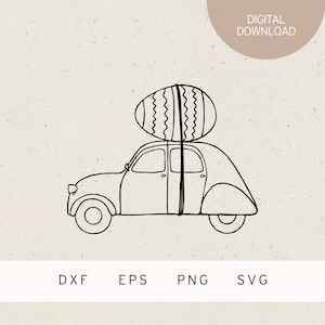 Plotterdatei | Retro Osterauto | SVG | DXF | PNG | Eps | Osterei | Osterhase | frohe Ostern | Frühling | Blumen | Frühlingszeit | Auto