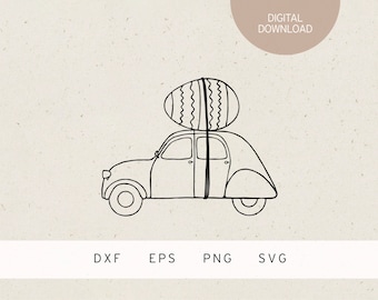 Archivo de trazador | Coche de Pascua retro | SVG | Archivo DXF | PNG | EPS | huevo de Pascua | Conejo de Pascua | Felices Pascuas | Primavera | Flores | Primavera | auto