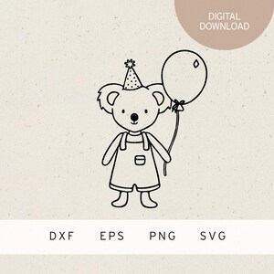 Plotterdatei | Koala mit Partyhut und Luftballon | SVG | DXF | PNG | Eps | Koalabär | Geburtstag Party | Kindergeburtstag | Geburtstagsfeier