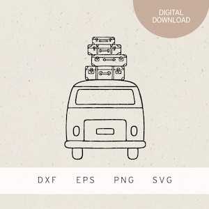 Plotterdatei | Retro Van mit Koffern | SVG | DXF | PNG | Eps | Reisen | Sommer Sonne | Urlaub | Erholung | Strand | Ferien | Roadtrip Liebe