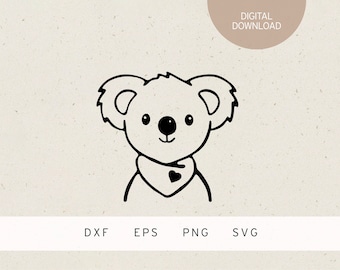 Arquivo plotador | Coala com lenço | SVG | DXF | PNG | Eps | Animais | Urso coala | animal selvagem | Amor | Amor pelos animais | Bebê | criança | Páscoa | urso