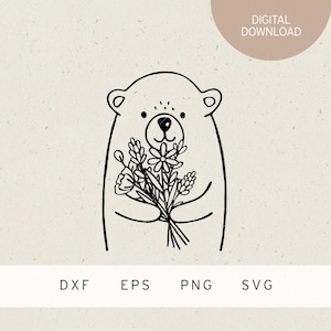 Arquivo plotador | Urso com buquê de flores | SVG | DXF | PNG | Eps | flores | Amigos | Família | Amor | aniversário | fique bom logo | urso