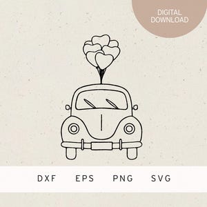 Plotterbestand | Retro auto | Hartballonnen | SVG | DXF-bestand | PNG-bestand | EPS | Trouwauto | Bruiloft | Huwelijk | Huwelijk | Cadeau | Hartliefde