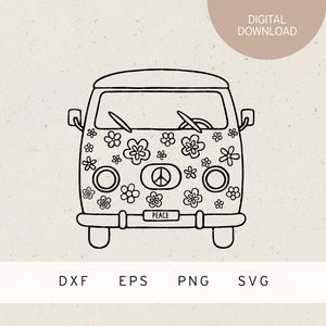 Plotterdatei | Retro Hippie Van | SVG | DXF | PNG | Eps | Blumen | Hippies | Flower Power | Campervan | Roadtrip | Peace and Love | 60 er