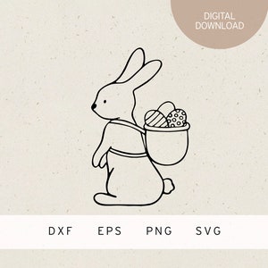 Fichier traceur | Lapin avec panier d'oeufs de Pâques | SVG | DXF | PNG | EPS | Pâques | Printemps | Lapin de Pâques | Printemps | Temps de Pâques | œufs de Pâques
