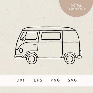 Plotterbestand | Retro busje | Zijaanzicht | SVG | DXF-bestand | PNG-bestand | EPS | Voertuig | Oldtimers | Verkeer | Roadtrip reizen | Autoliefhebber campervan