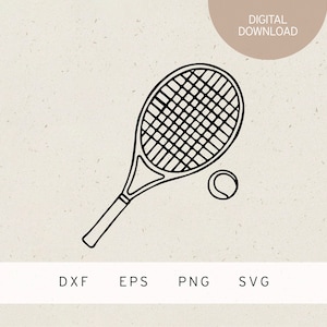 Plotterbestand | Tennisracket en tennisbal | SVG | DXF | PNG | Eps | Sport | Tennisspel | Opleiding | Balsporten | bal | Tennisbaan