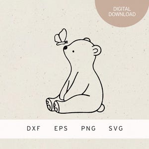 Archivo de trazador | Oso con mariposa | SVG | Archivo DXF | PNG | EPS | Primavera | Pascua | Primavera | Tiempo de Pascua | Bebé | Amor durante el embarazo